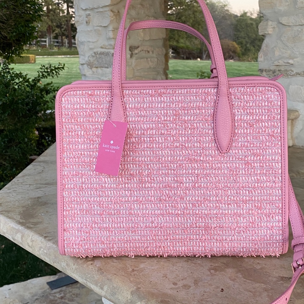 NWT Kate Spade Top zip tweed Satchel&wallet pink - Picture 5 of 12